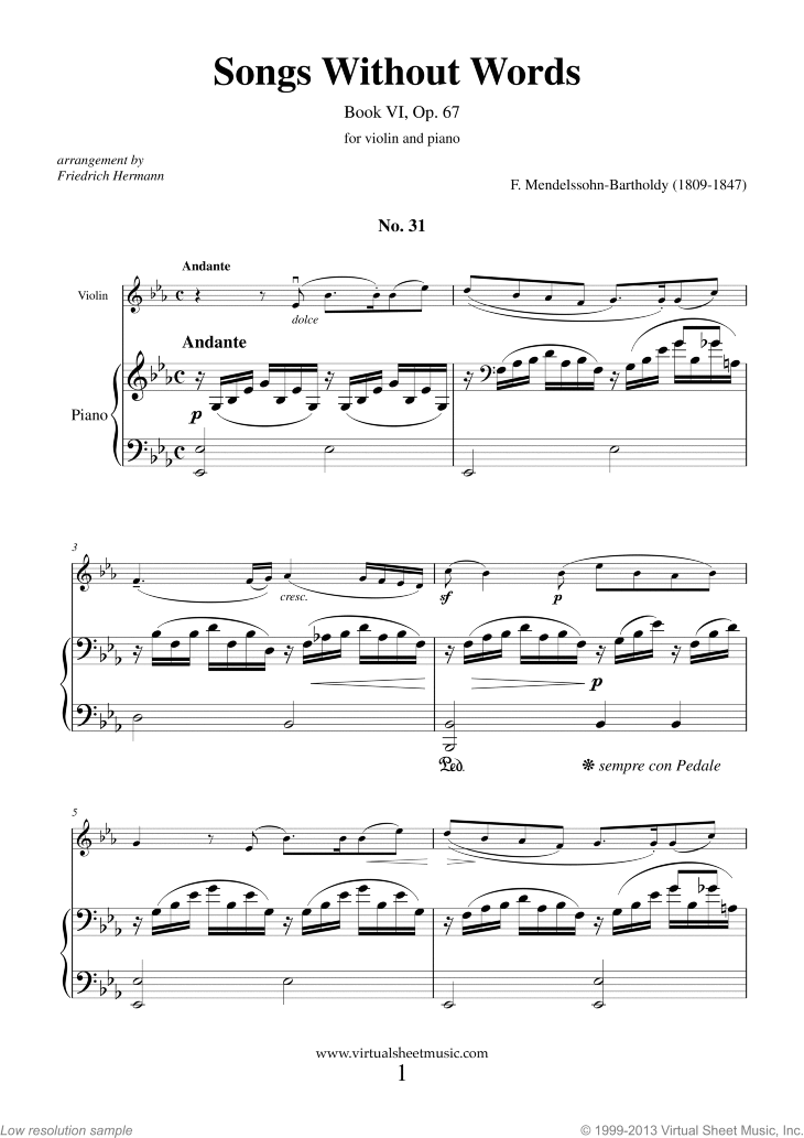 Noten Lieder ohne Worte Op. 26, Book VI