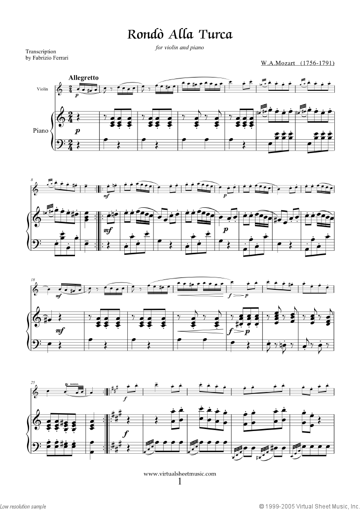 Noten Rondo "Alla Turca" - Turkish March