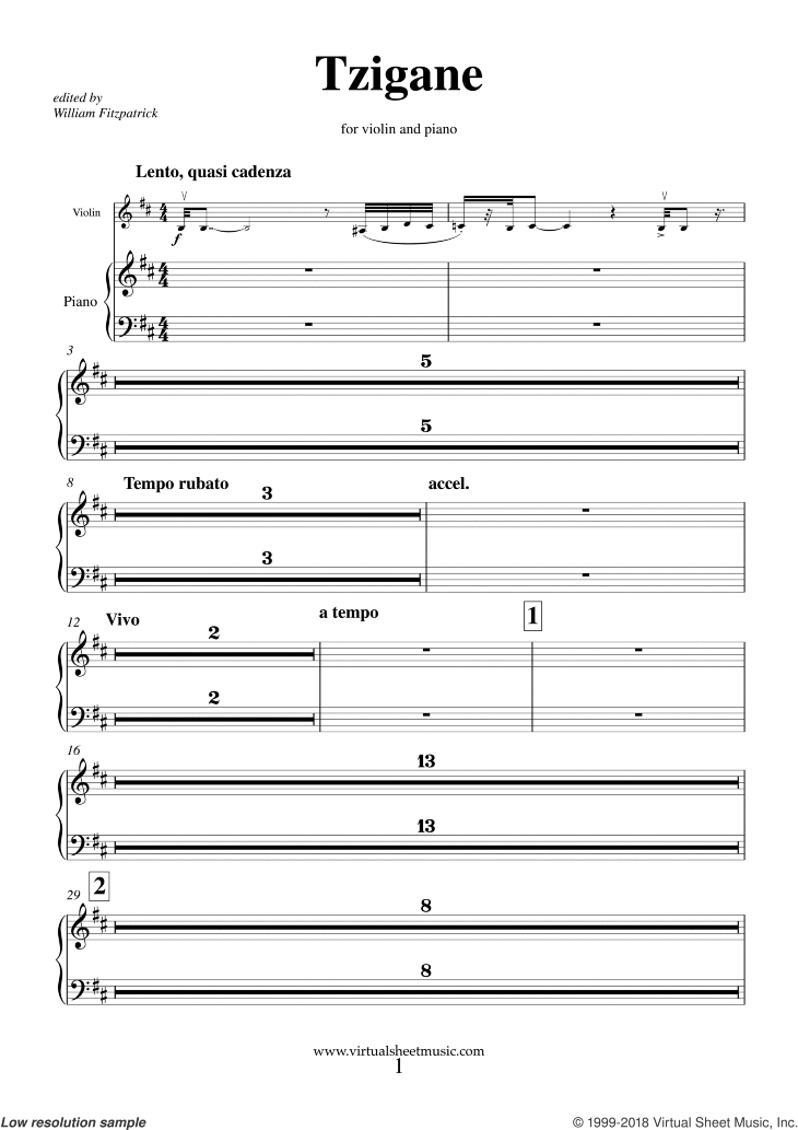 Noten Tzigane, Rapsodie de Concert (neue Ausgabe)