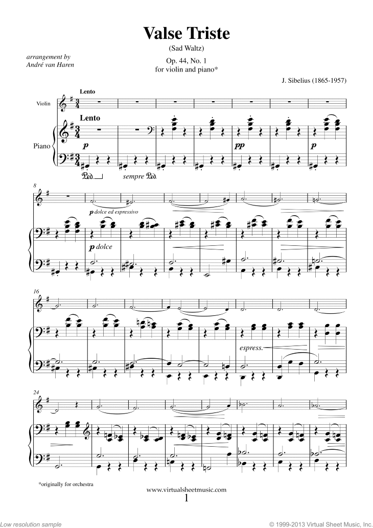 Noten Valse Triste Op.44 No.1