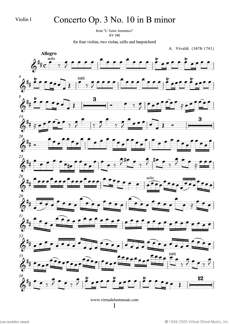 Noten Concerto in B minor Op.3 No.10 RV 580 (Stimmen)