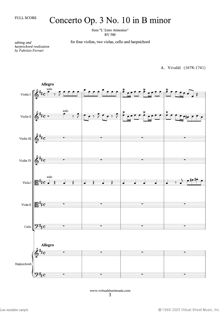 Noten Concerto in B minor Op.3 No.10 RV 580 (Partitur)