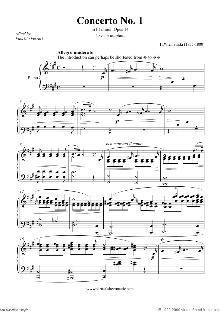 Noten Concerto No.1 Op.14 in F sharp minor